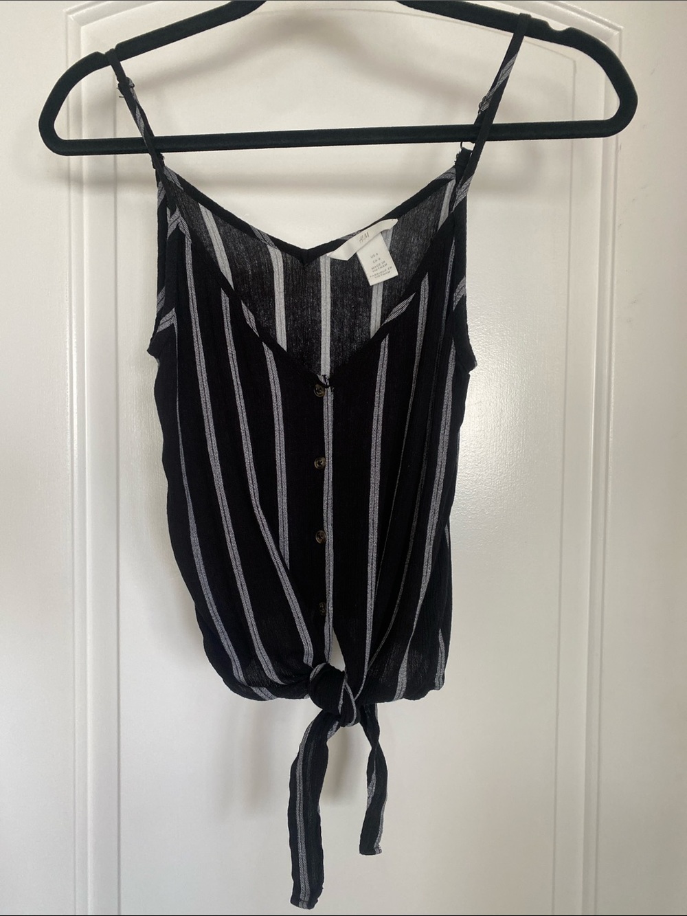 H&M Black and White Striped Tank Cami Tie Front Size 6